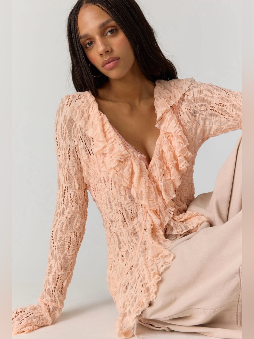 NWT Free People Laney Lace Cardi L Papaya